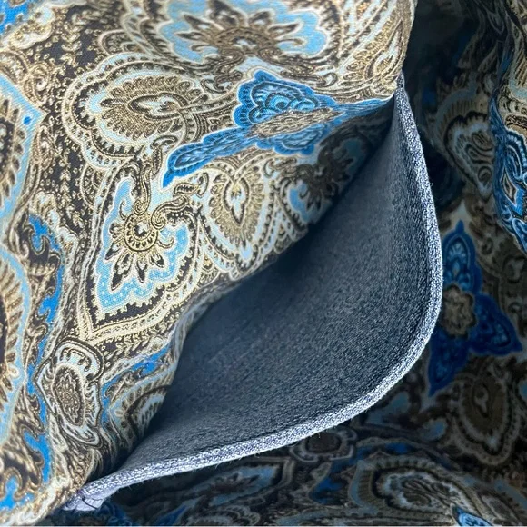 Upcycled Denim & fabric tote bag handmade Blue Metallic Symphony Medallion print - Picture 5 of 7